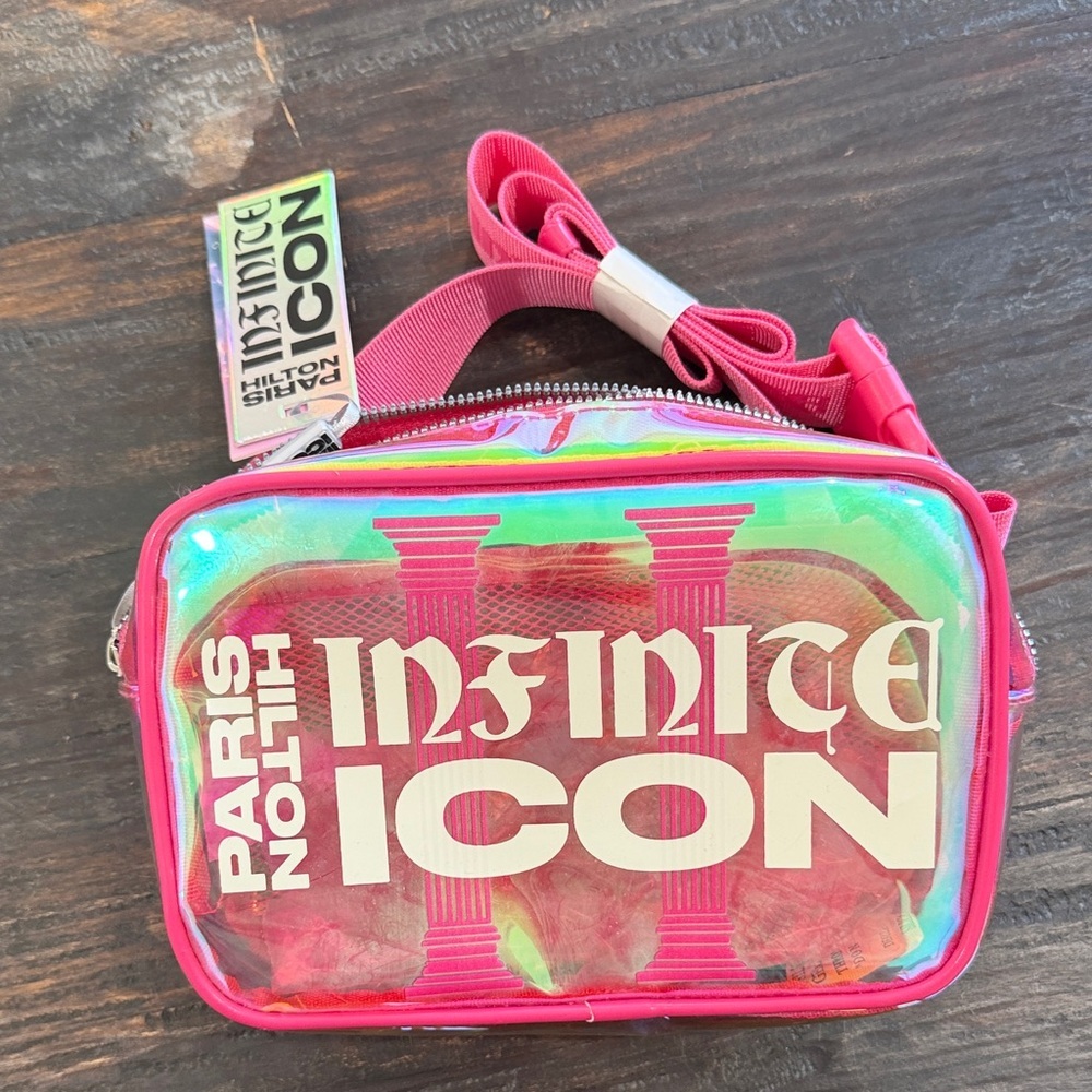 Paris Hilton Infinite Icon pink holographic belt bag